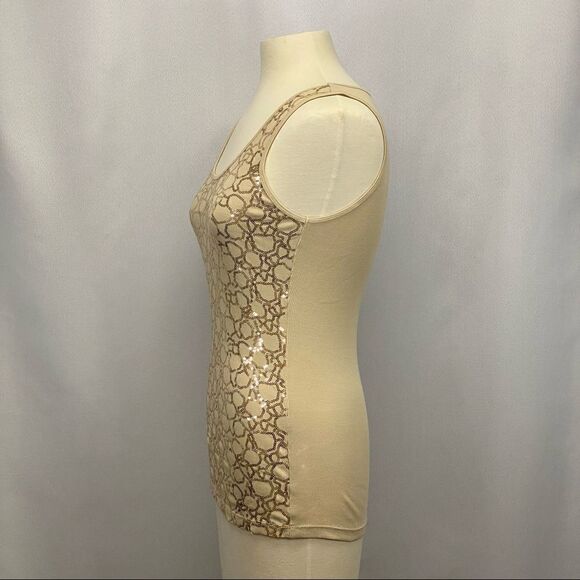 Express Tan Sequin Fitted Ribbed Tank Top Size Small - Picture 4 of 6